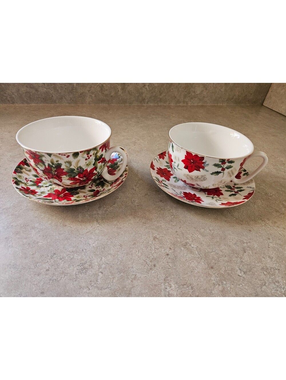Grace’s Teaware Tea Set of 2 Cups & Saucers (Large) with Poinsettias